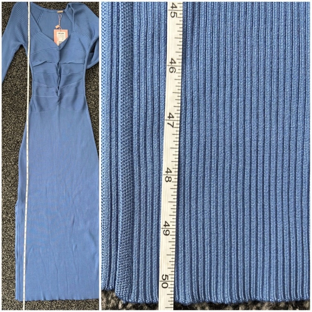 Cult Gaia Blue Ribbed Cut Out Bodycon Dress - Picture 3 of 8